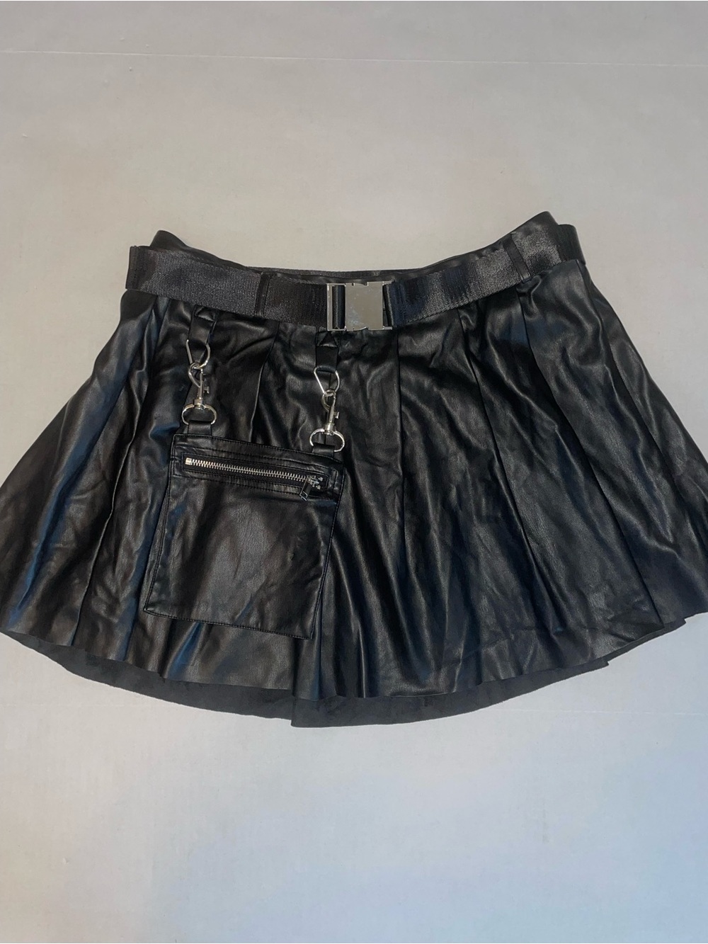 Poster Grl by Dolls Kill Black Vegan Leather Pleated Micro Mini Skirt w/ pocket